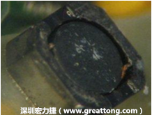 使用銀(Ag)鍍層的電源電感器(Power Inductors)，經(jīng)過推力測試后，零件端點上已經(jīng)看不到任何鍍層的痕跡了，所以其耐推力就比較小。