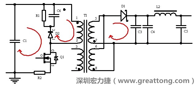 元件布局的時候，要優(yōu)先考慮高頻脈沖電流和大電流的環(huán)路面積，盡可能地減小,以抑制開關電源的輻射干擾