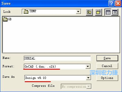 選擇菜單 File－Save As，輸出格式選 ORCAD 9.10。